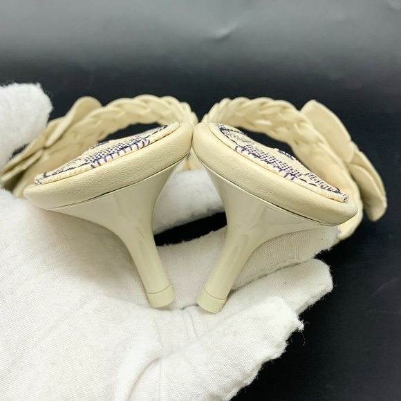 LOUIS VUITTON Damier Azul Flower Sandals #36 US 6 Heels Mules Ivory - Picture 7 of 11